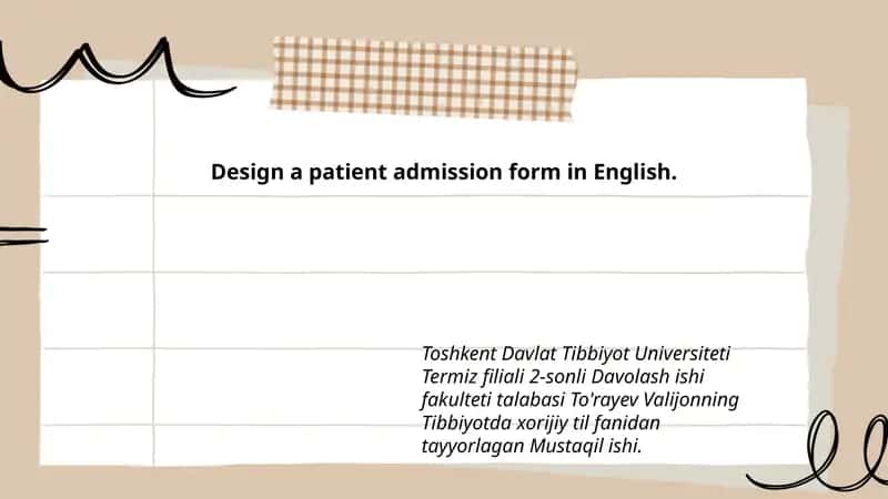 Patient Admission Form in English