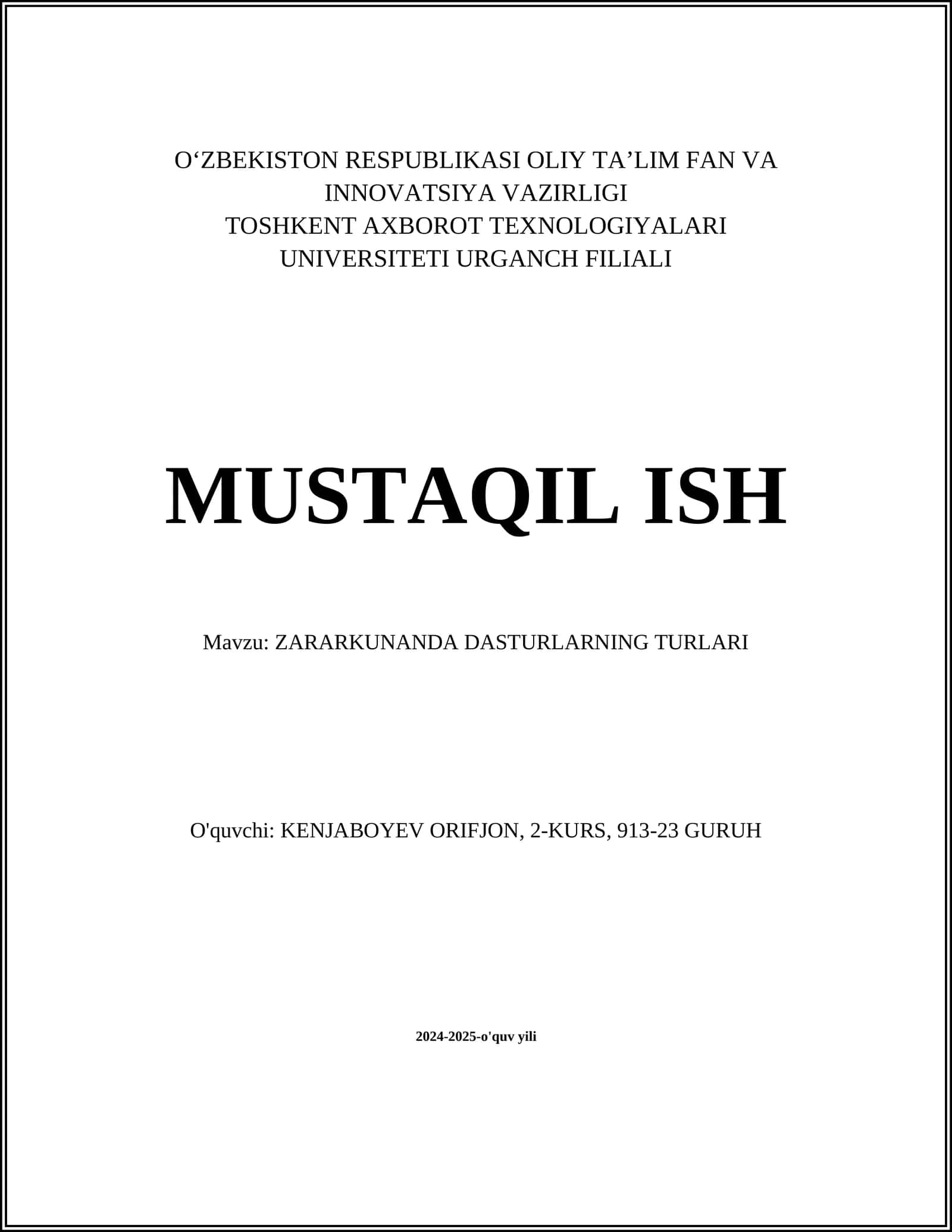 ZARARKUNANDA DASTURLARNING TURLARI