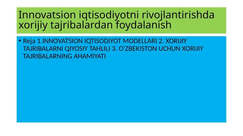 INNOVATSION IQTISODIYOT MODELLARI