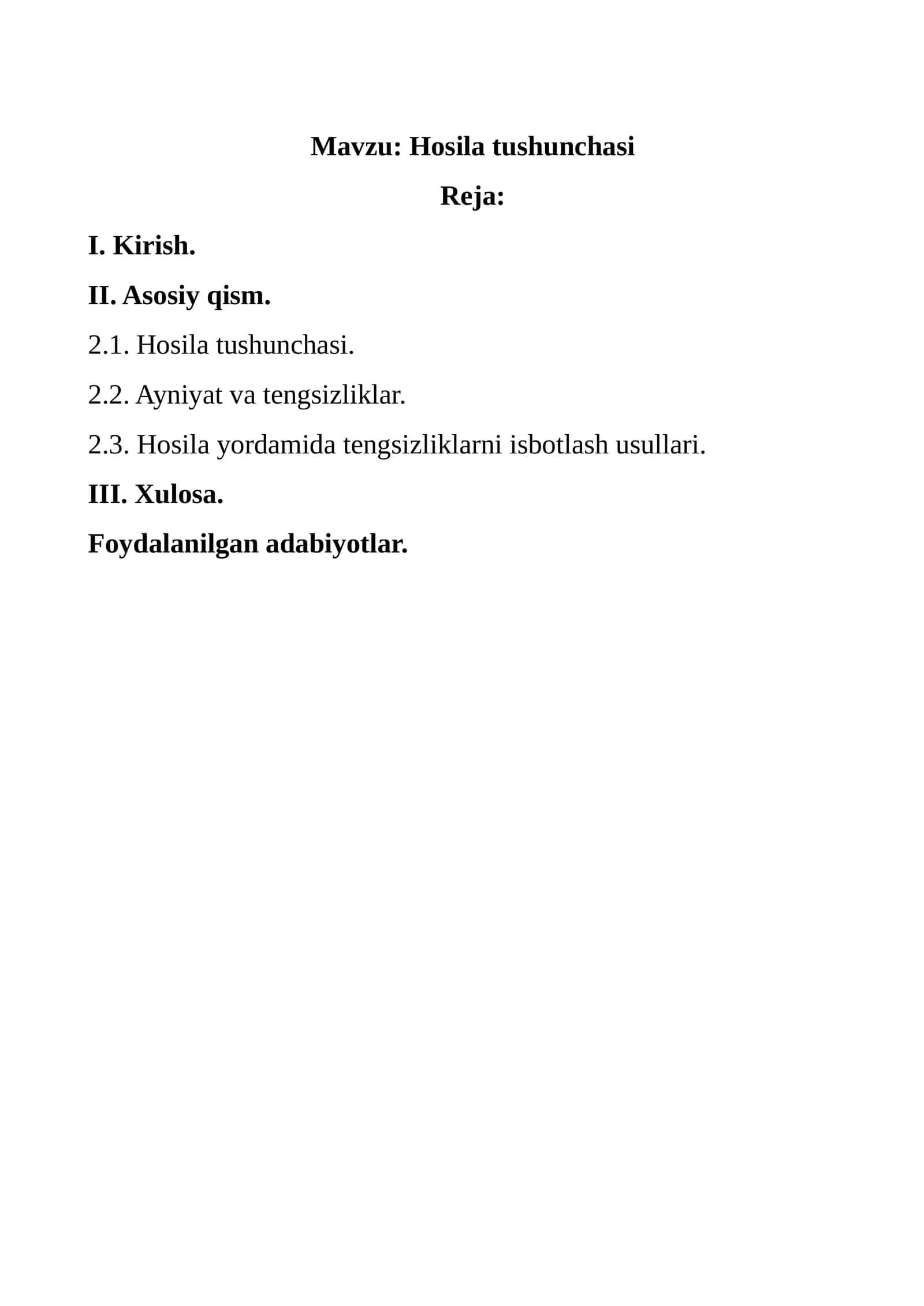 Hosila tushunchasi