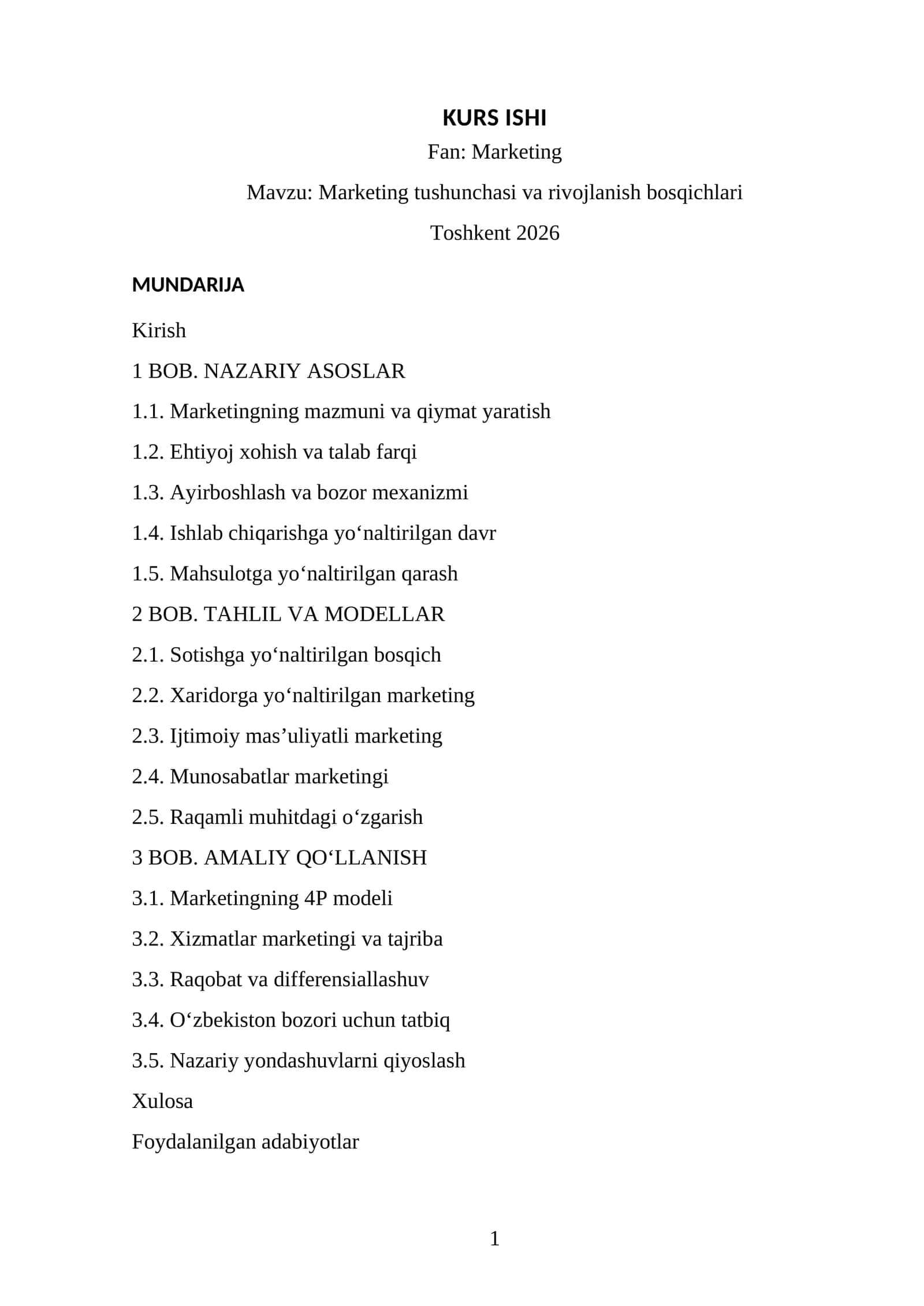 Marketing tushunchasi va rivojlanish bosqichlari