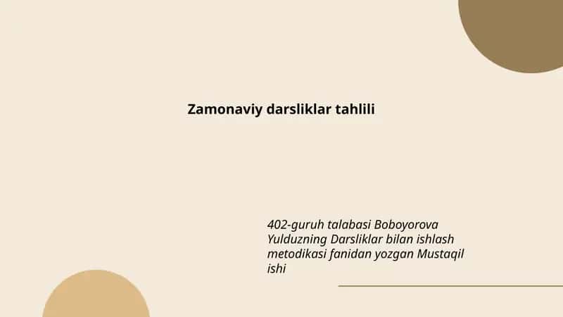 Zamonaviy darsliklar tahlili