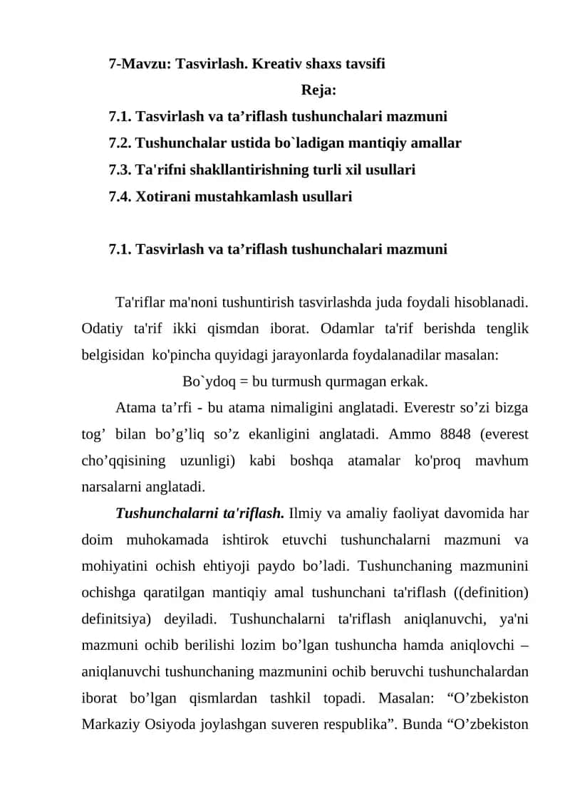 Tasvirlash va Ta'riflash