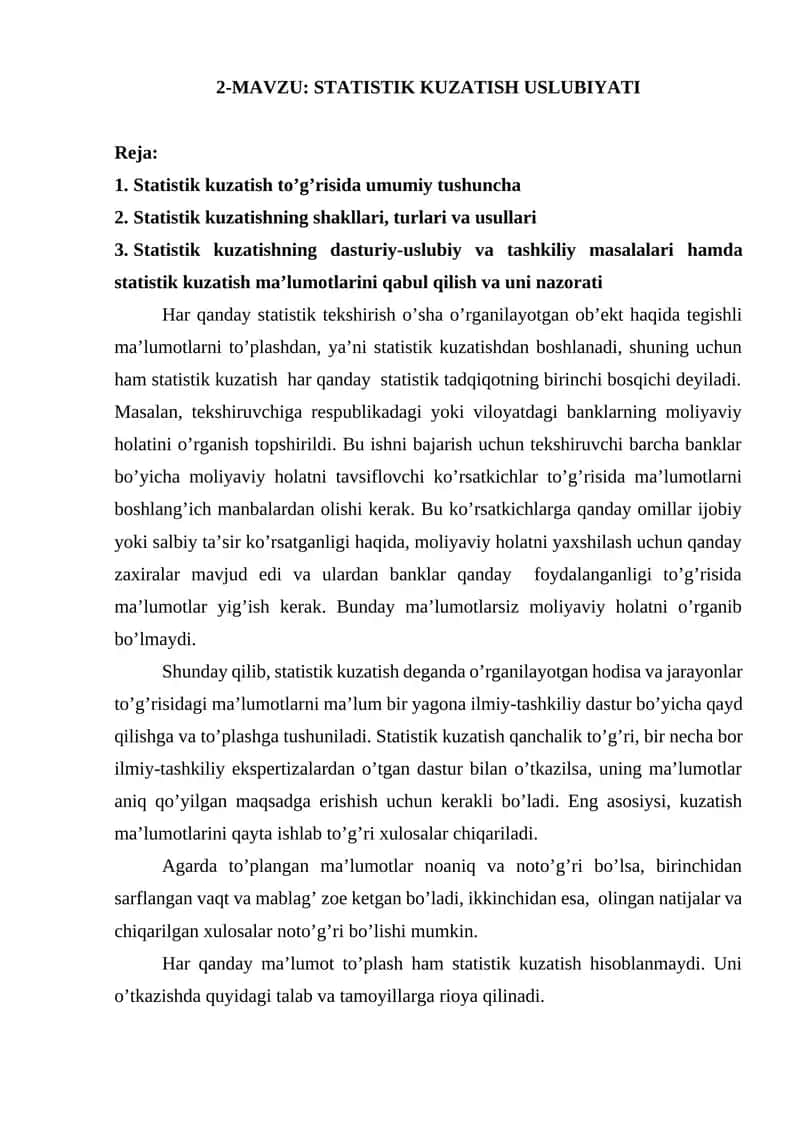 STATISTIK KUZATISH USLUBIYATI