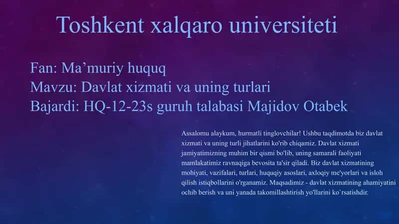 Davlat xizmati va uning turlari