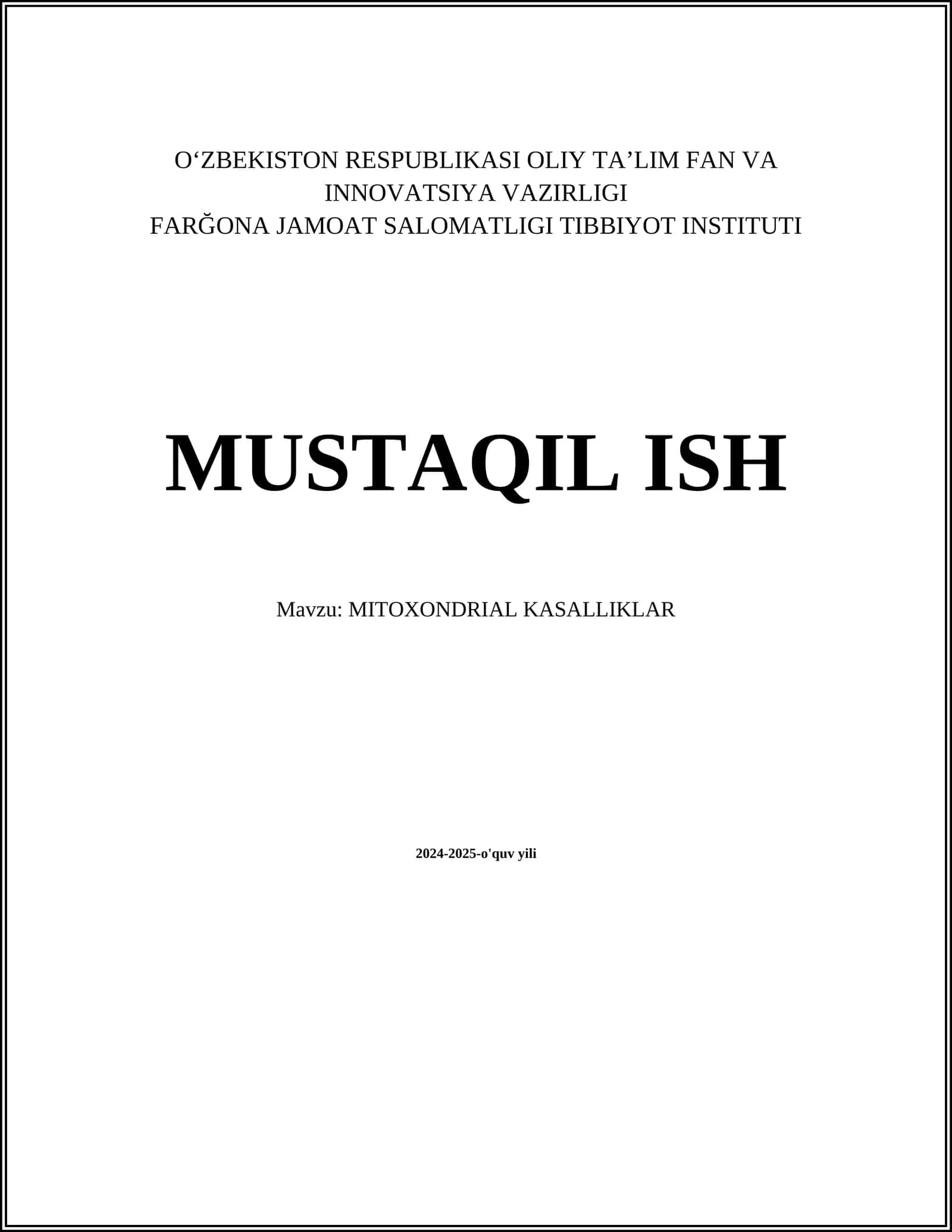 MITOXONDRIAL KASALLIKLAR