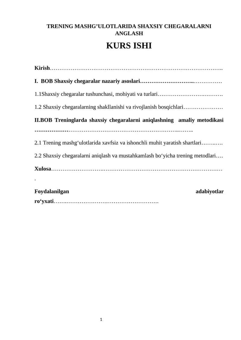 TRENING MASHG’ULOTLARIDA SHAXSIY CHEGARALARNI ANGLASH