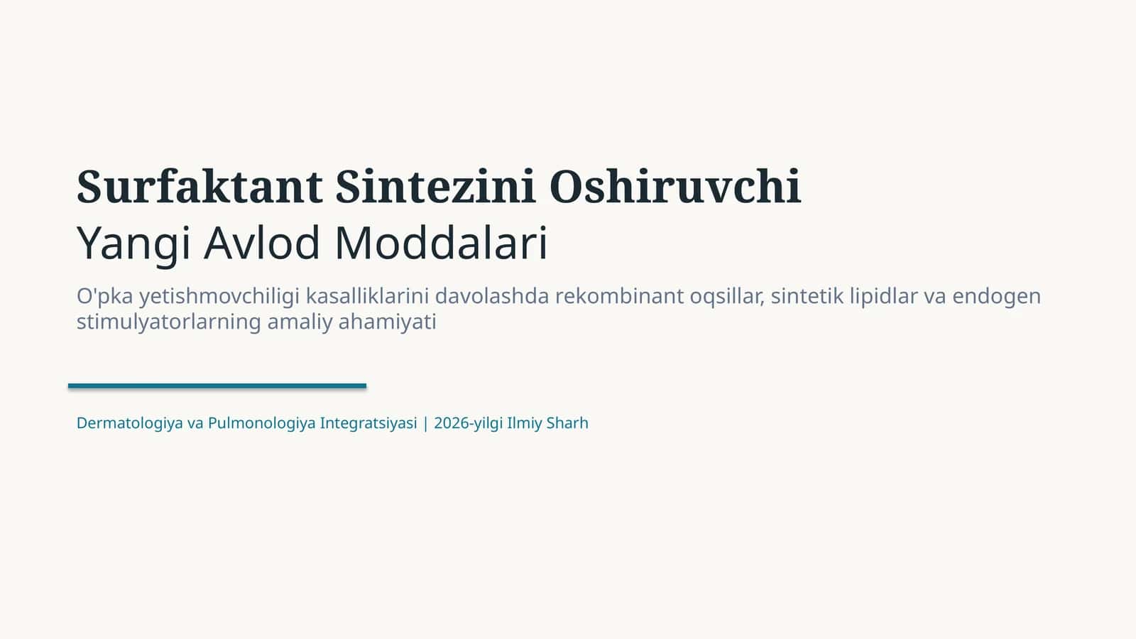 Surfaktant sintezini oshiruvchi yangi avlod moddalar | 15 slayd