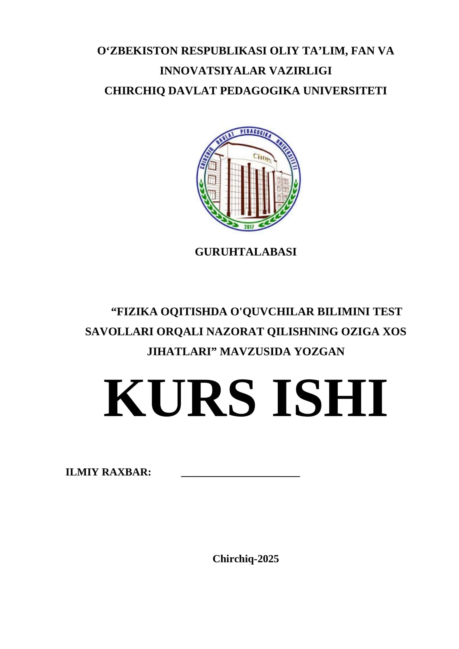 FIZIKA OQITISHDA O'QUVCHILAR BILIMINI TEST SAVOLLARI ORQALI NAZORAT QILISHNING OZIGA XOS JIHATLARI