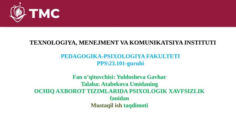 OCHIQ AXBOROT TIZIMLARIDA PSIXOLOGIK XAVFSIZLIK
