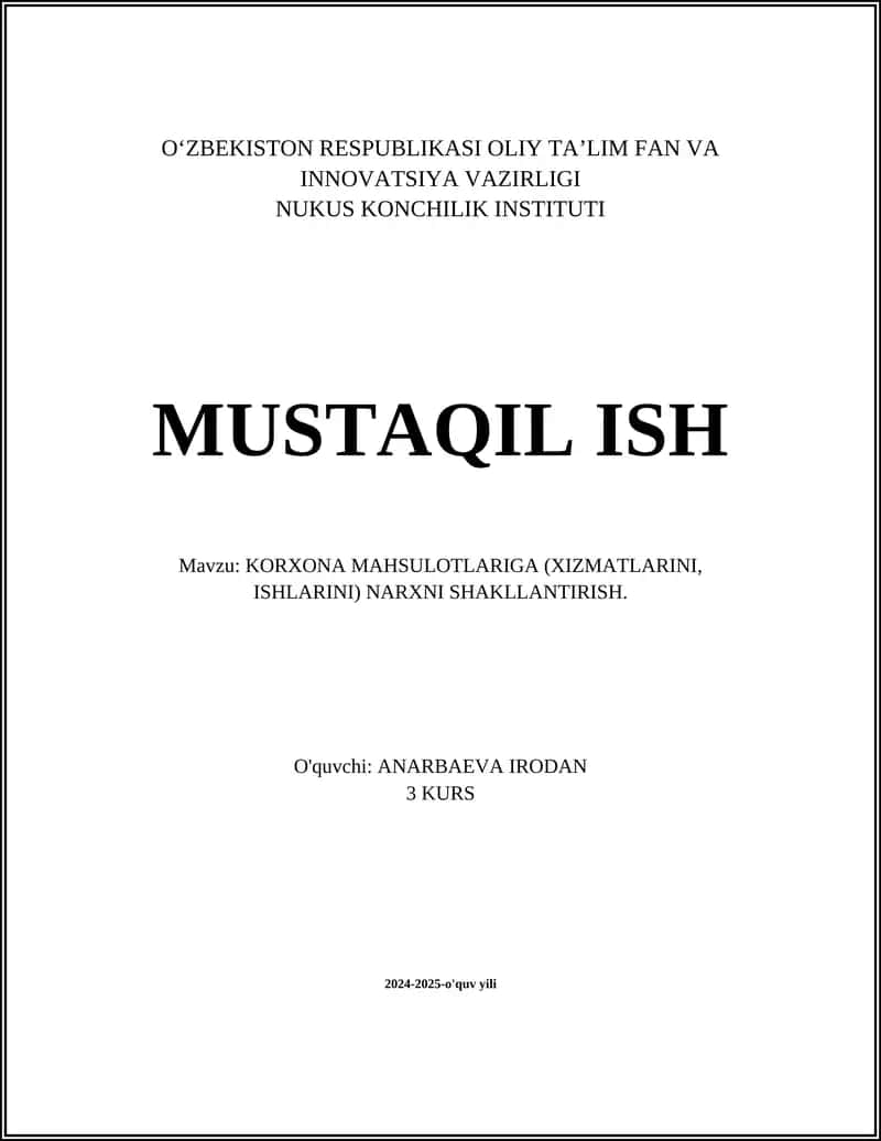 Narx Shakllantirish Mexanizmlari