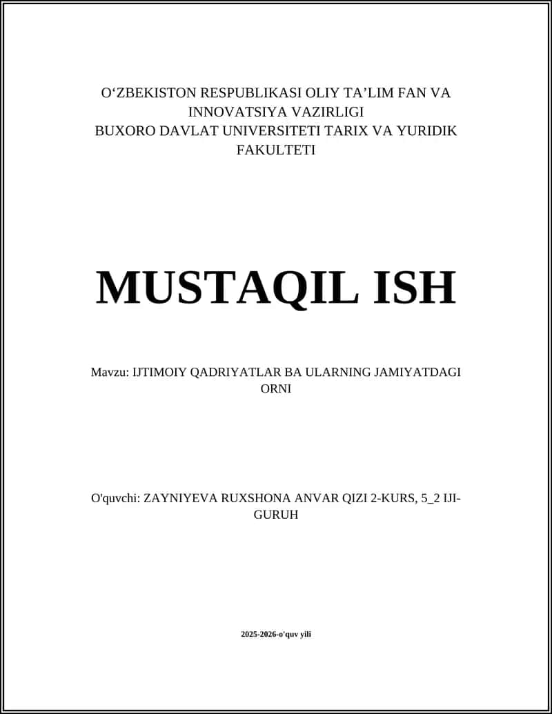 IJTIMOIY QADRIYATLAR BA ULARNING JAMIYATDAGI ORNI