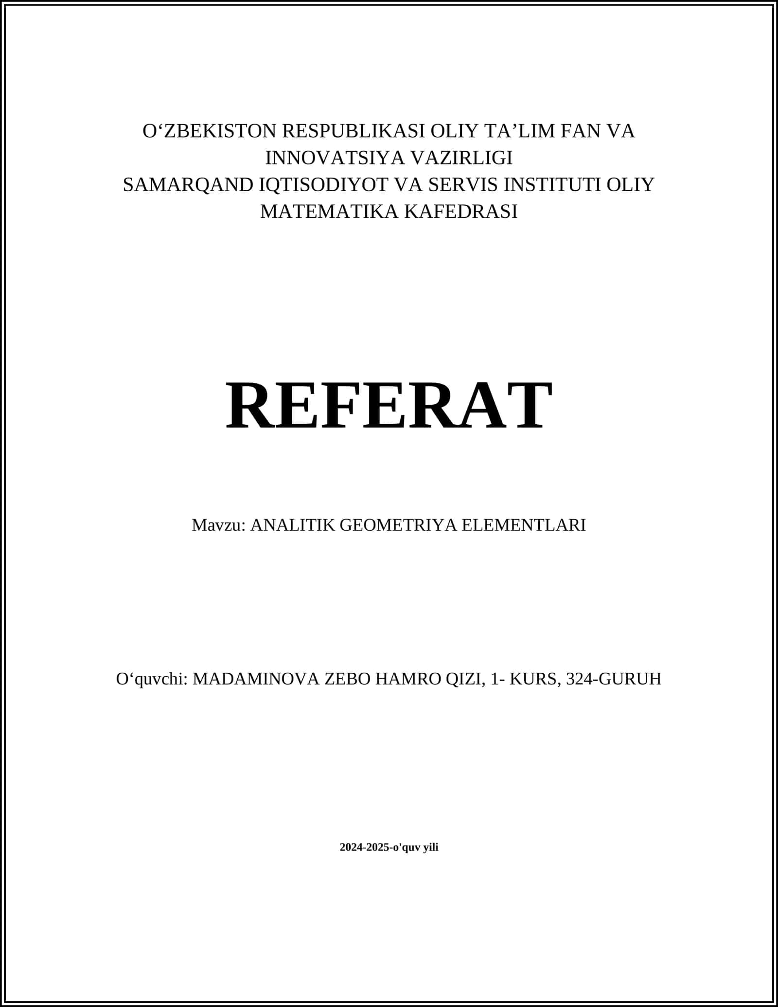ANALITIK GEOMETRIYA ELEMENTLARI