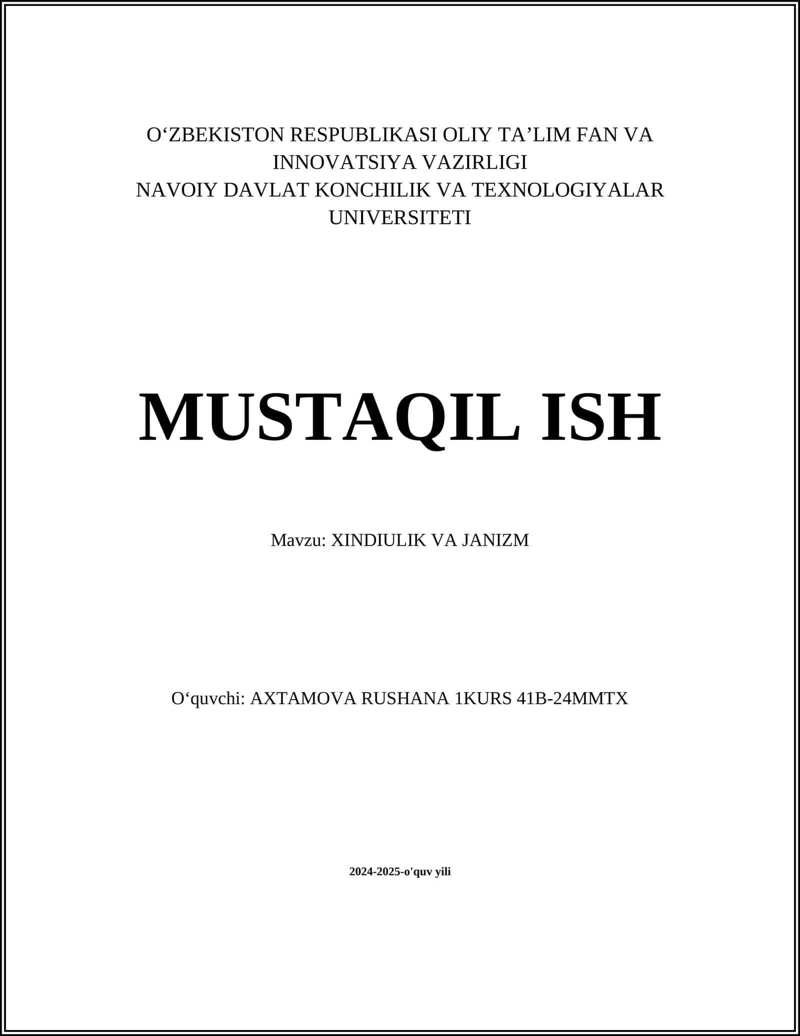XINDIULIK VA JANIZM