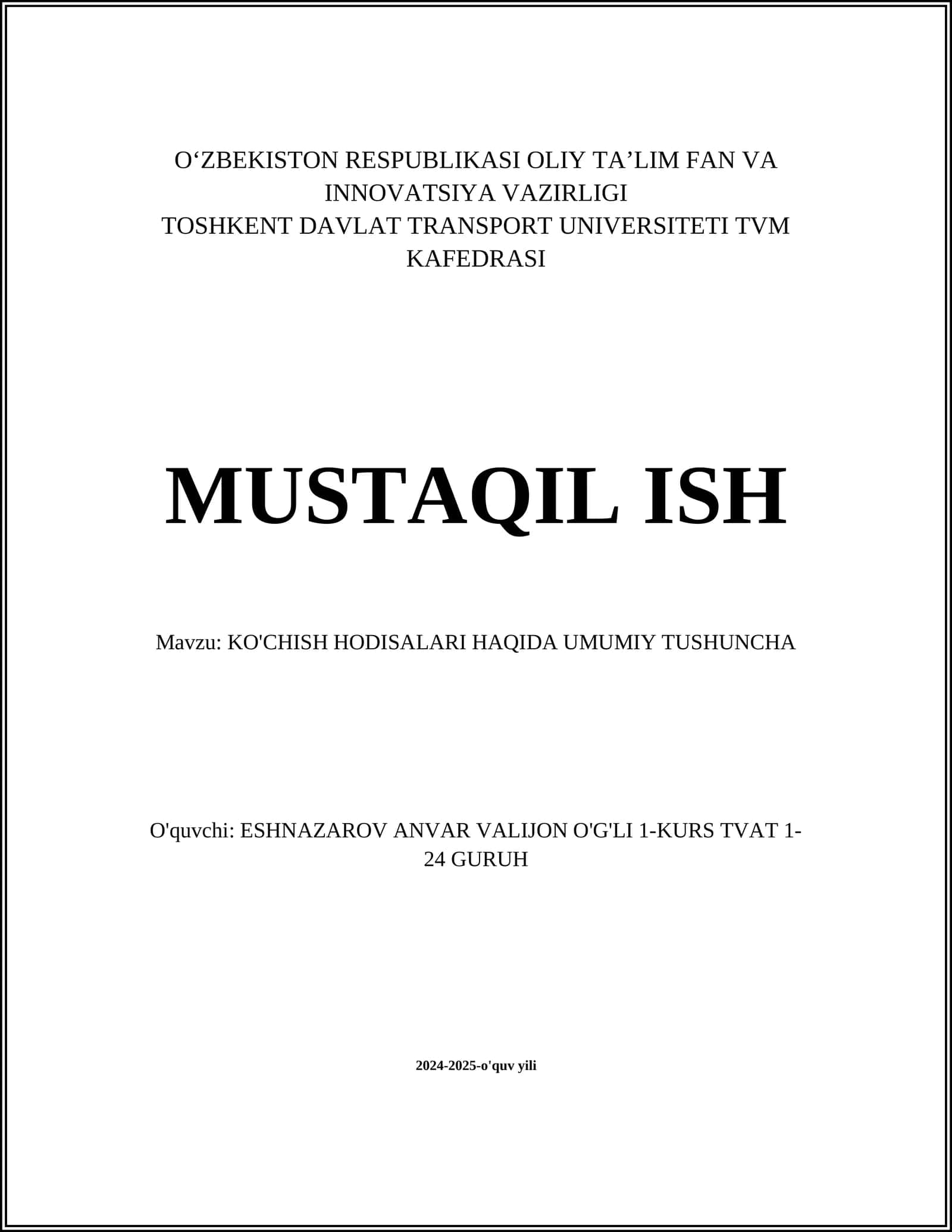 KO'CHISH HODISALARI HAQIDA UMUMIY TUSHUNCHA