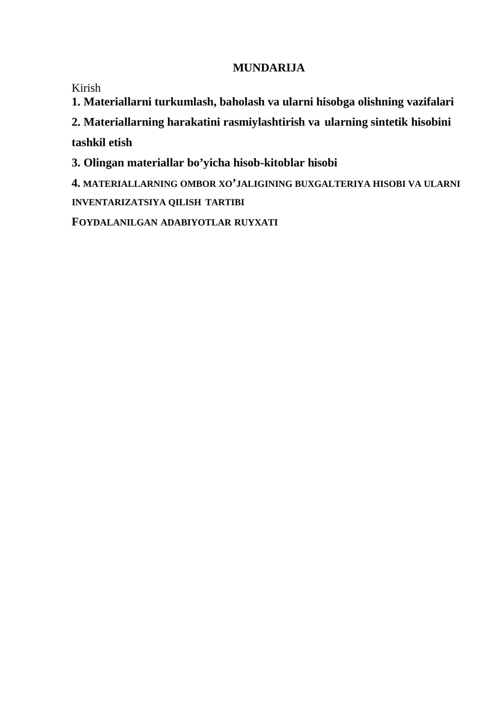 Materiallarning Hisob-kitoblari va Auditi