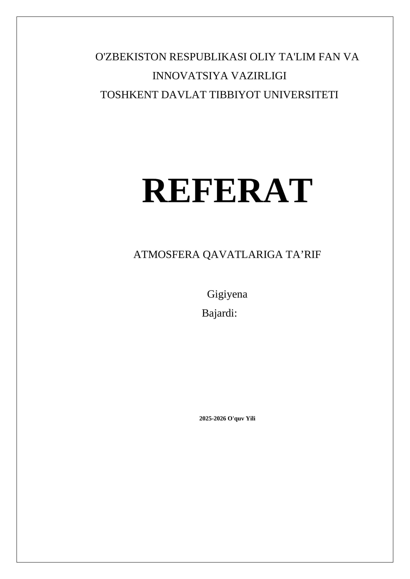 REFERAT ATMOSFERA QAVATLARIGA TA’RIF