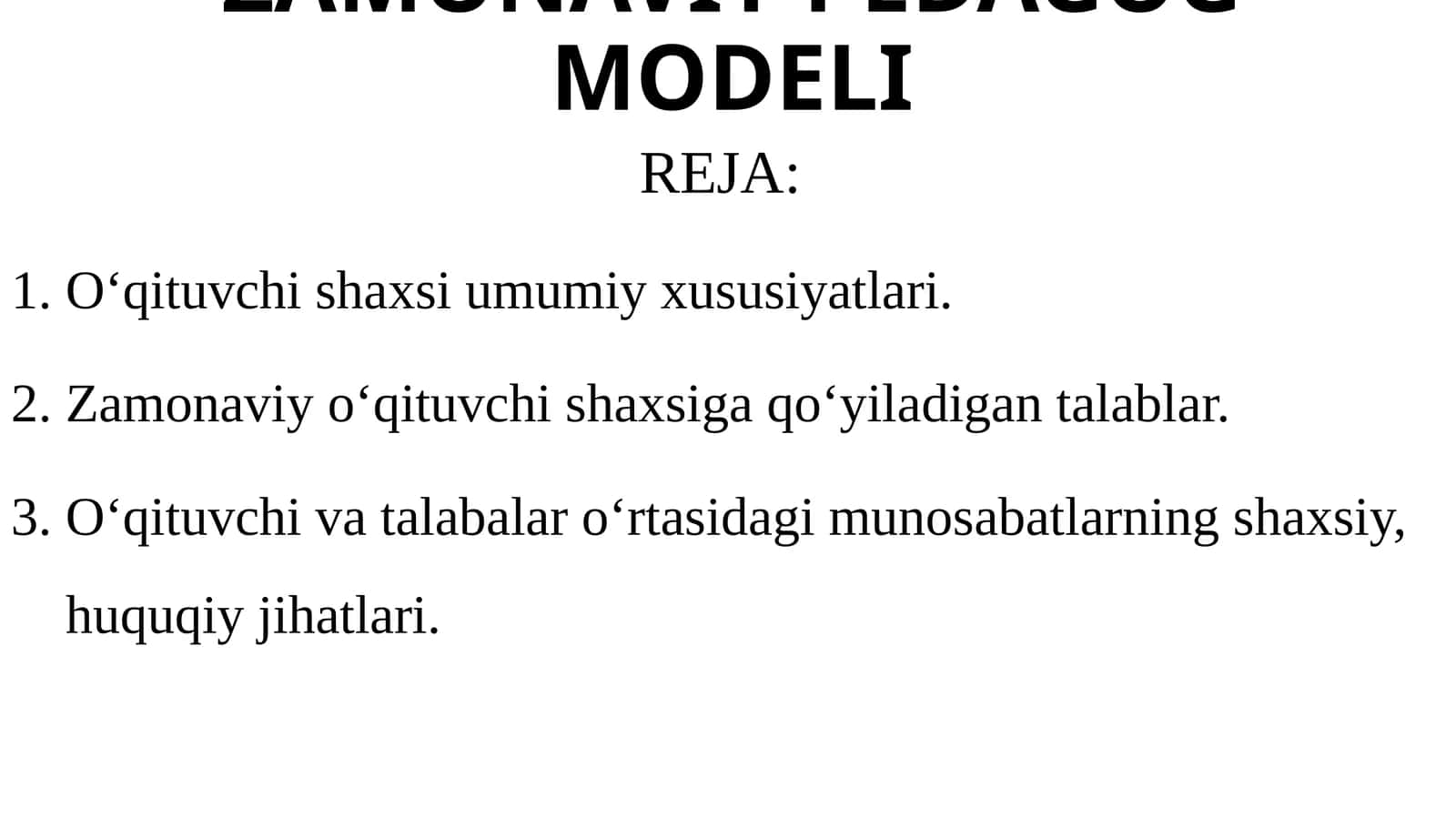ZAMONAVIY PEDAGOG MODELI