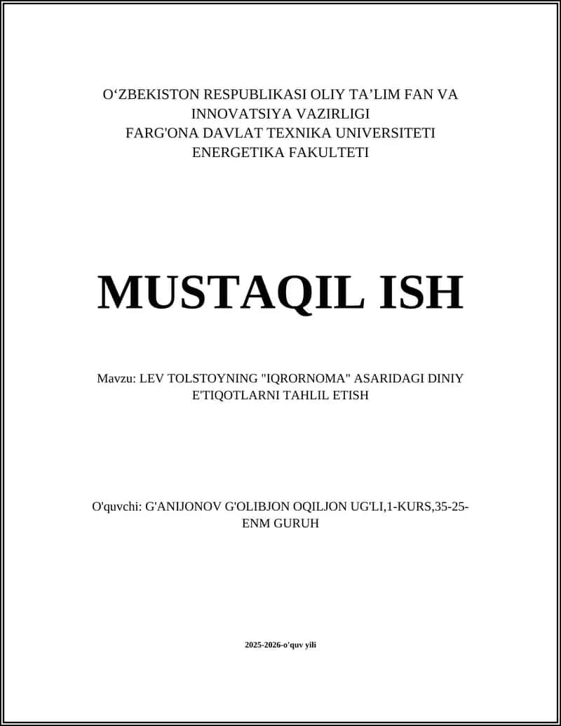 "IQRORNOMA" ASARIDAGI DINIY E'TIQOTLARNI TAHLIL ETISH