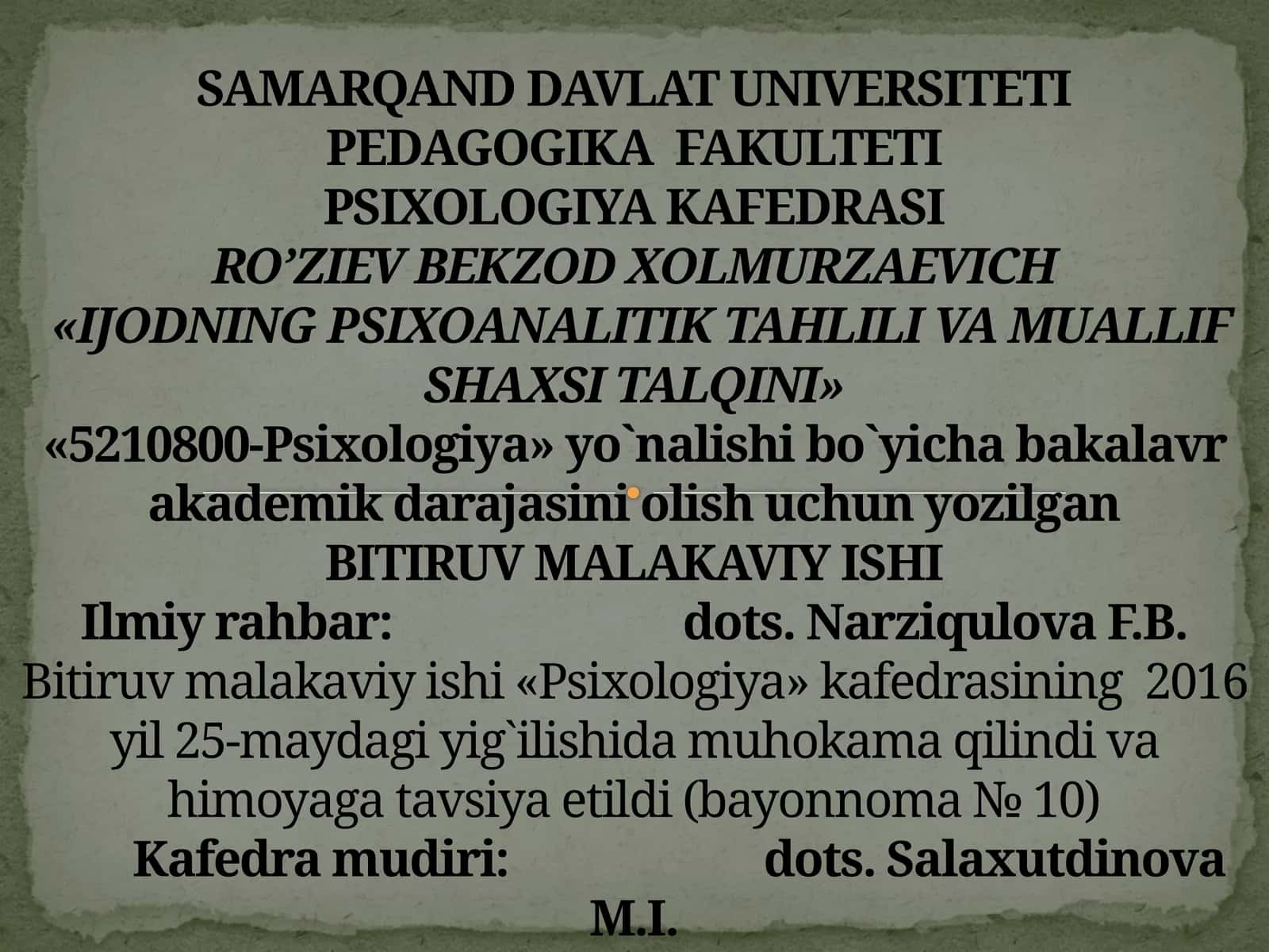 IJODNING PSIXOANALITIK TAHLILI VA MUALLIF SHAXSI TALQINI