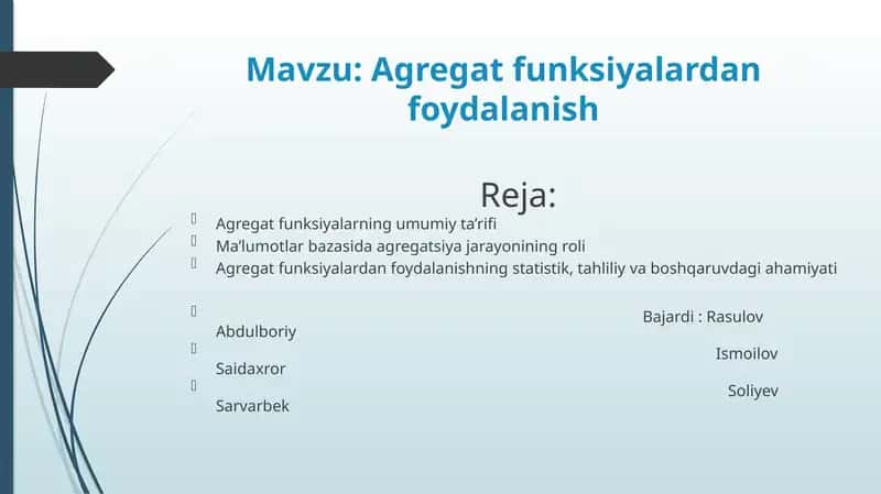 SQL Agregat funksiyalari