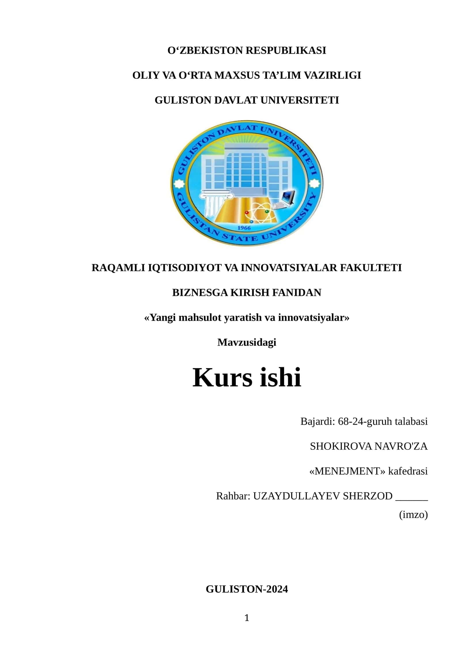 Yangi mahsulot yaratish va innovatsiyalar