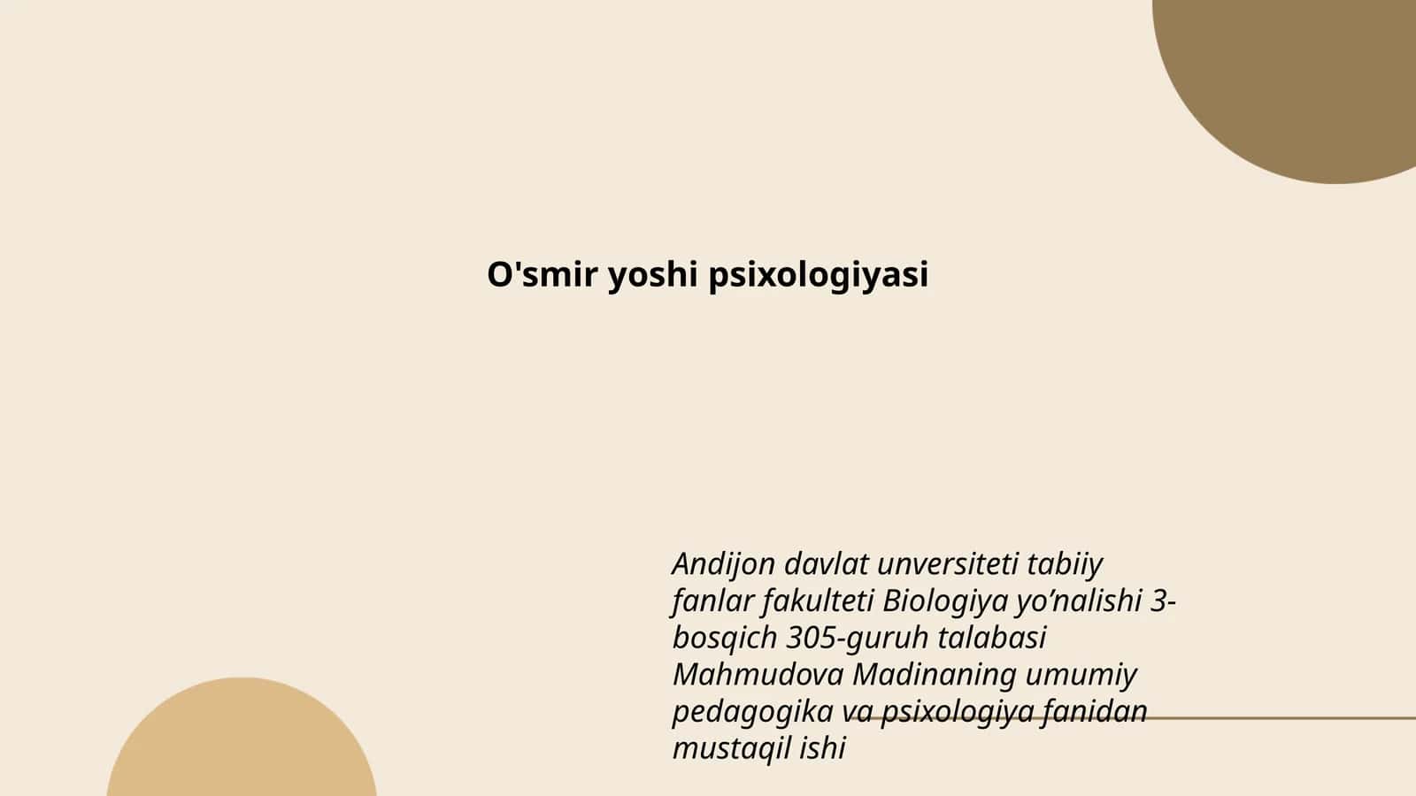 O'smir yoshi psixologiyasi