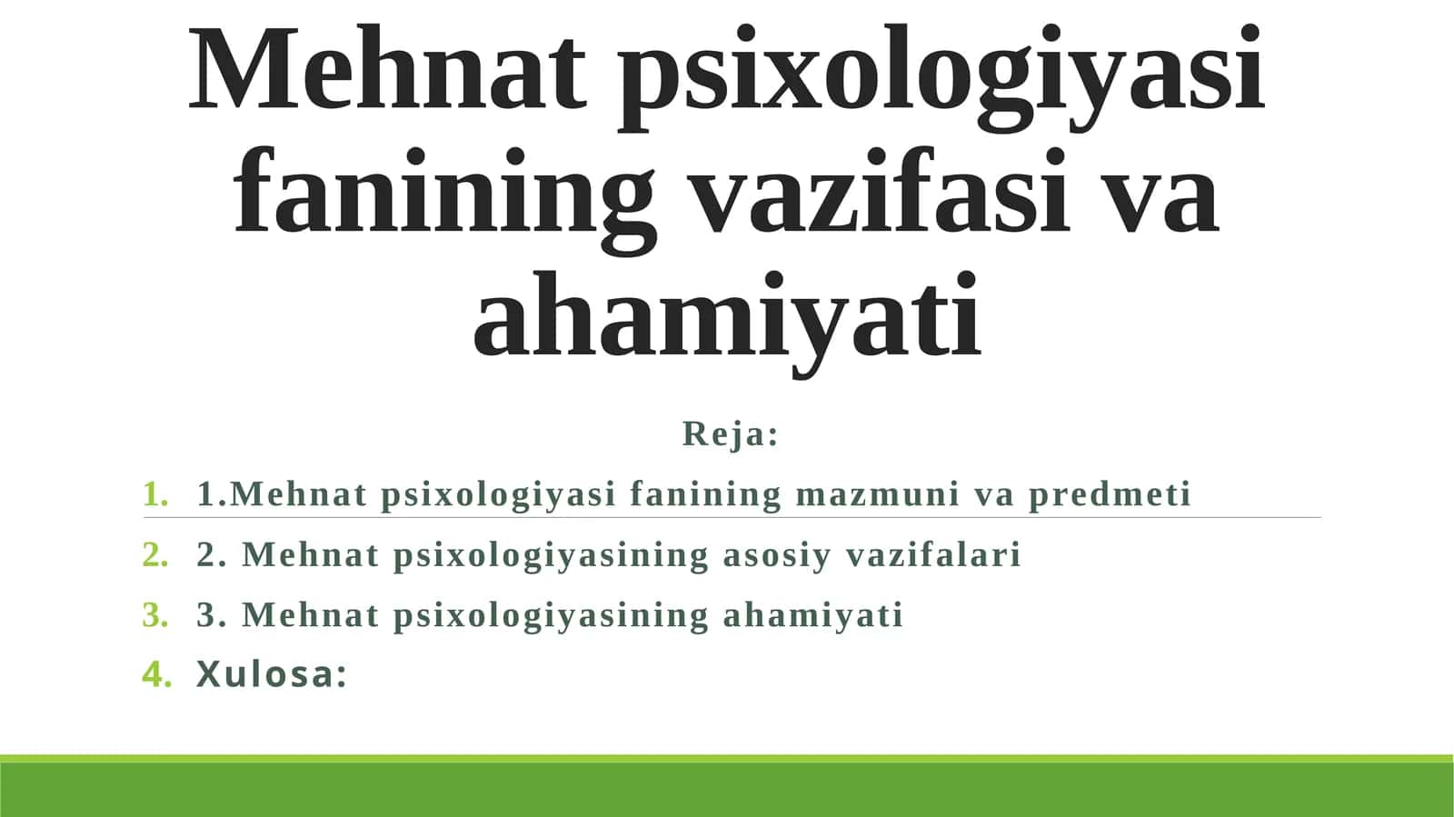 Mehnat psixologiyasi fanining vazifasi va ahamiyati