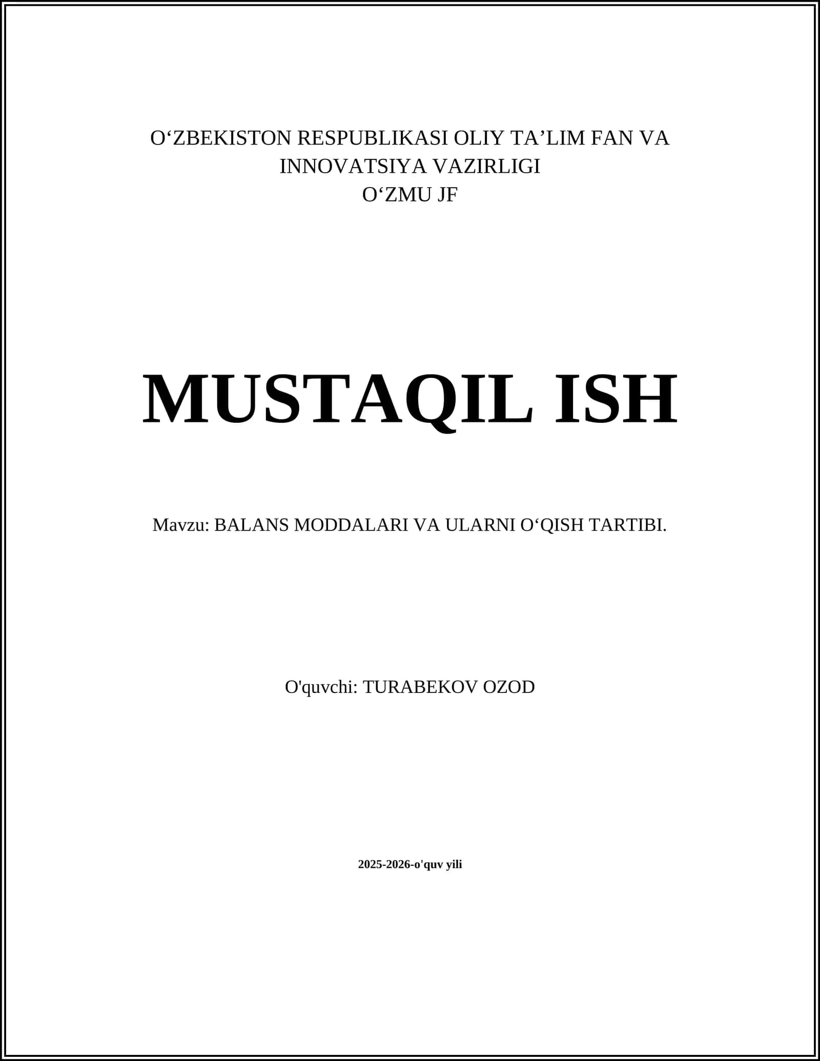 BALANS MODDALARI VA ULARNI О‘QISH TARTIBI