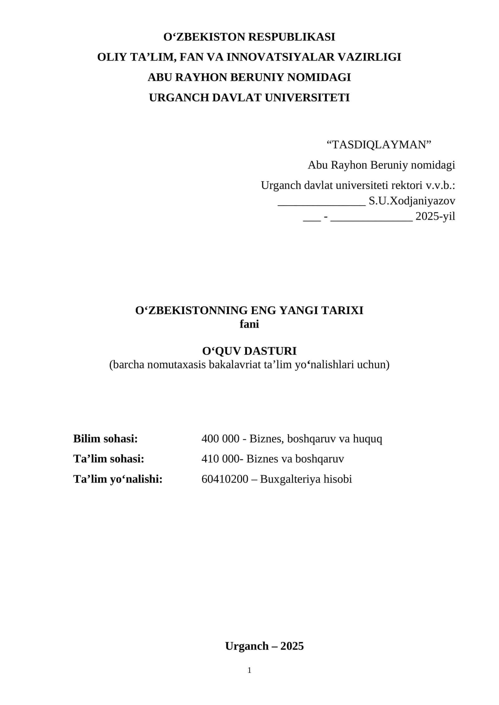 O‘zbekistonning Eng Yangi Tarixi