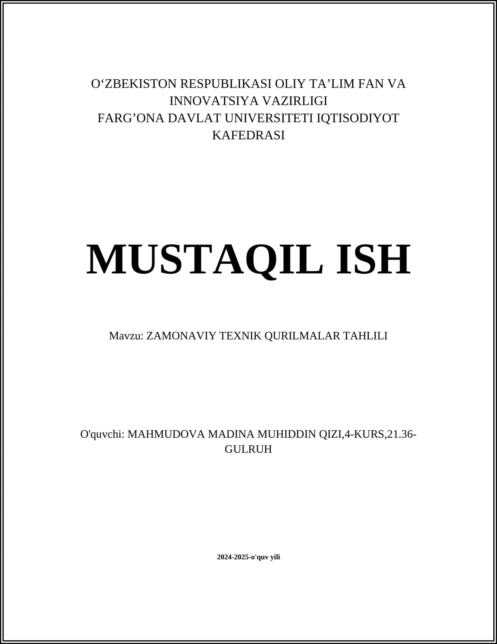 ZAMONAVIY TEXNIK QURILMALAR TAHLILI