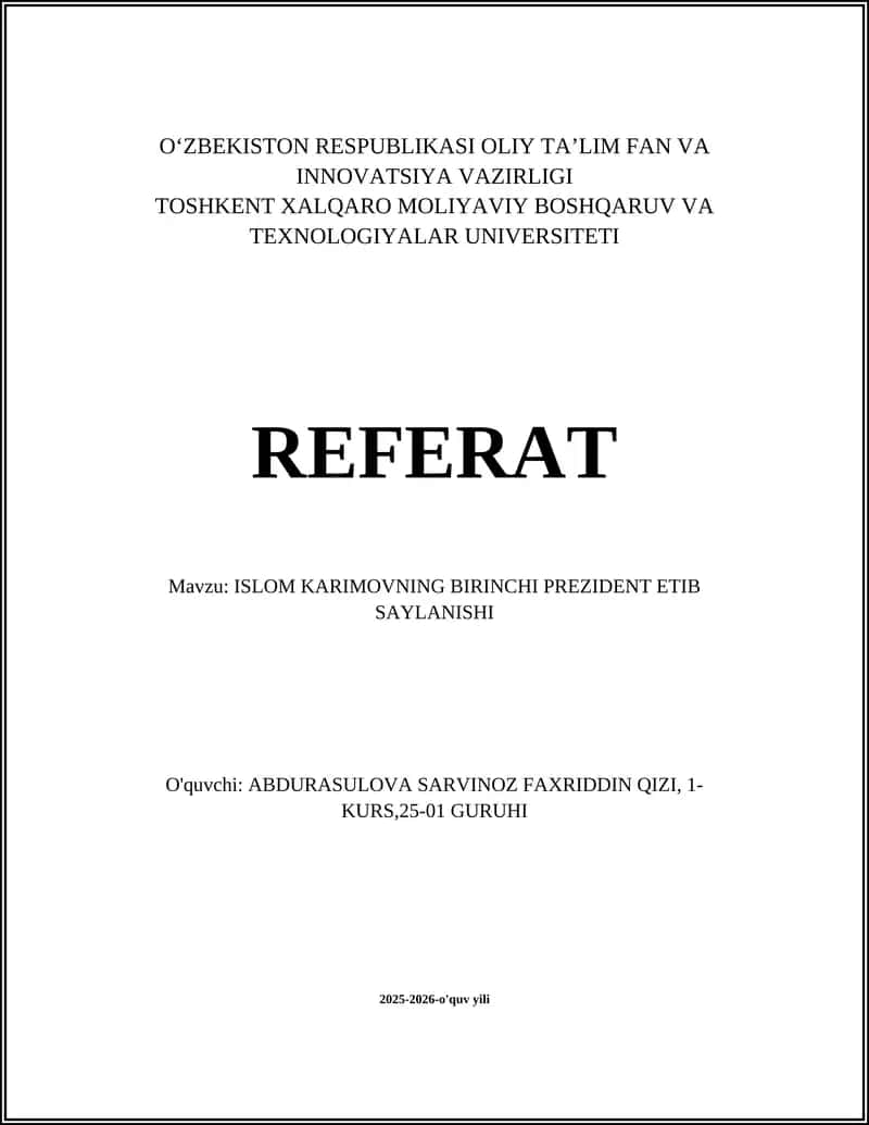 ISLOM KARIMOVNING BIRINCHI PREZIDENT ETIB SAYLANISHI