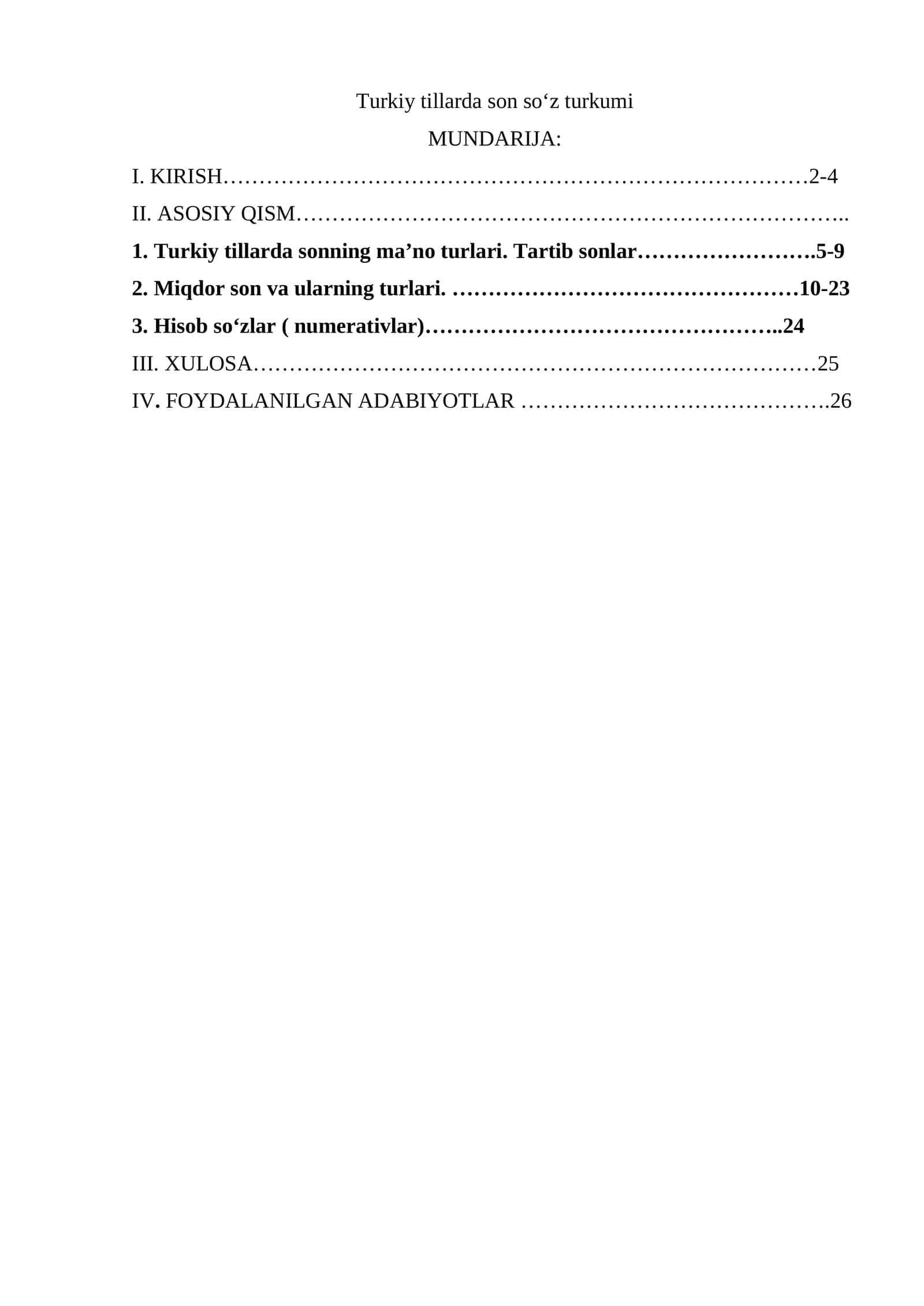 Turkiy tillarda son so‘z turkumi