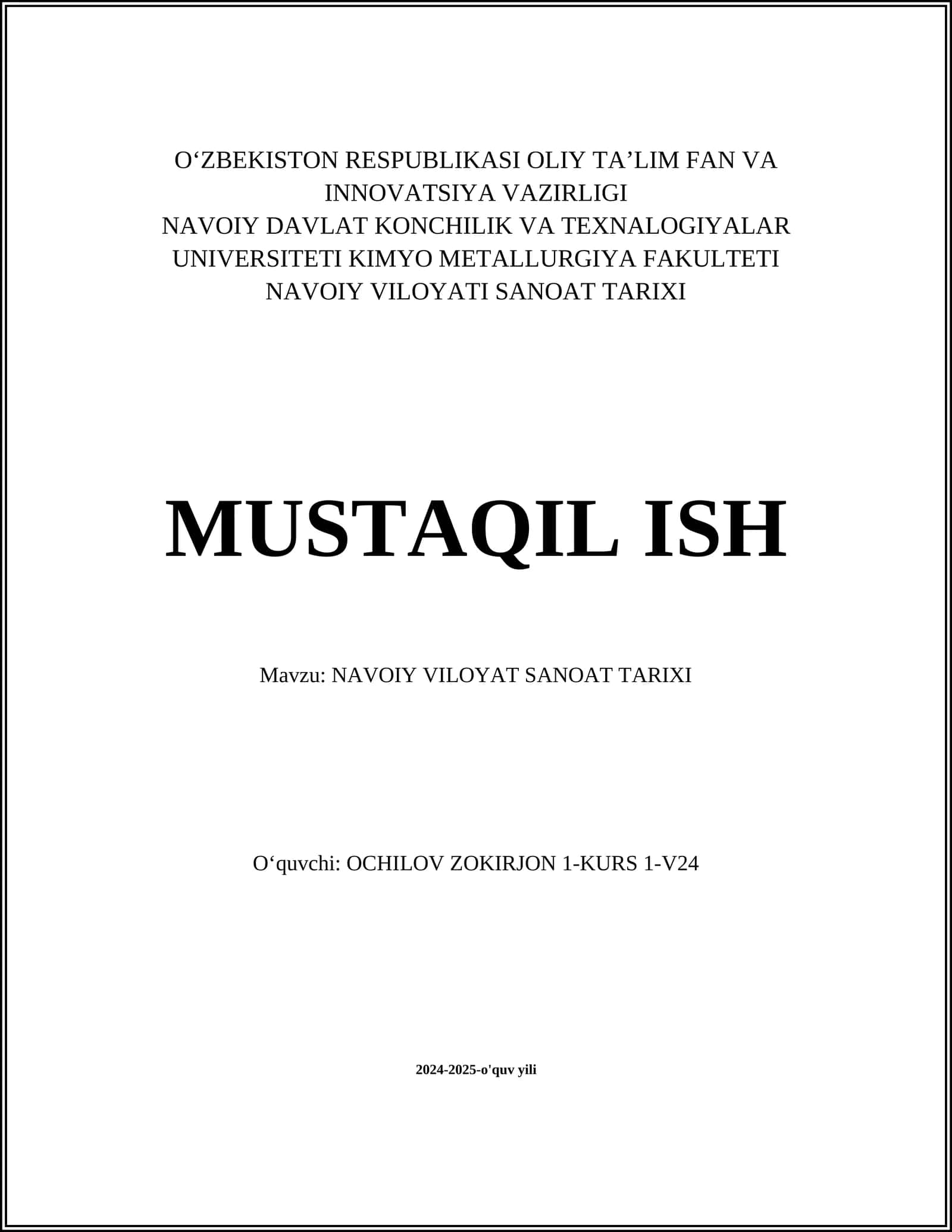 NAVOIY VILOYAT SANOAT TARIXI