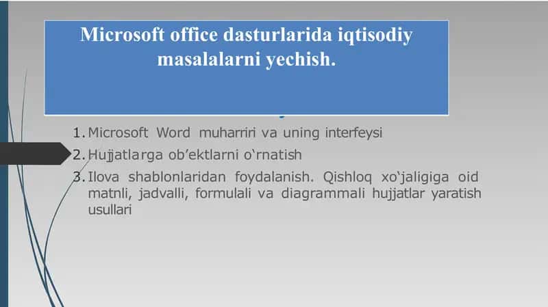 Microsoft office dasturlarida iqtisodiy masalalarni yechish