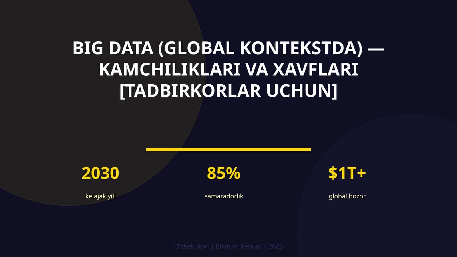 BIG DATA (GLOBAL KONTEKSTDA) — KAMCHILIKLARI VA XAVFLARI [TADBIRKORLAR UCHUN]