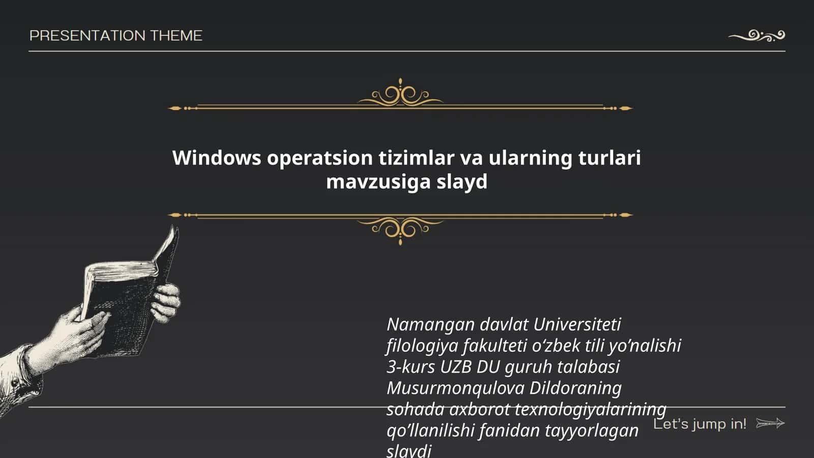 Windows operatsion tizimlar va ularning turlari mavzusiga slayd