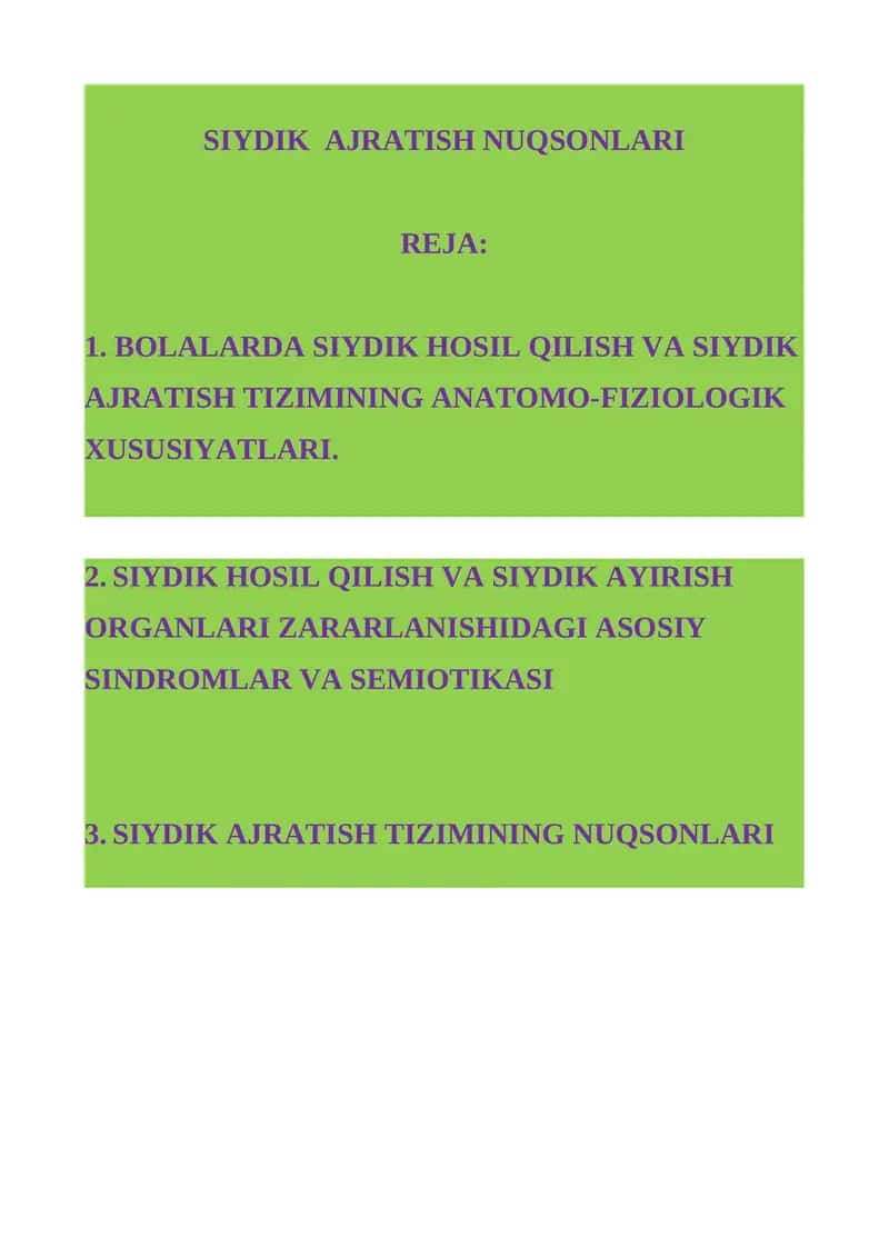 Siydik Ajratish Nuqsonlari