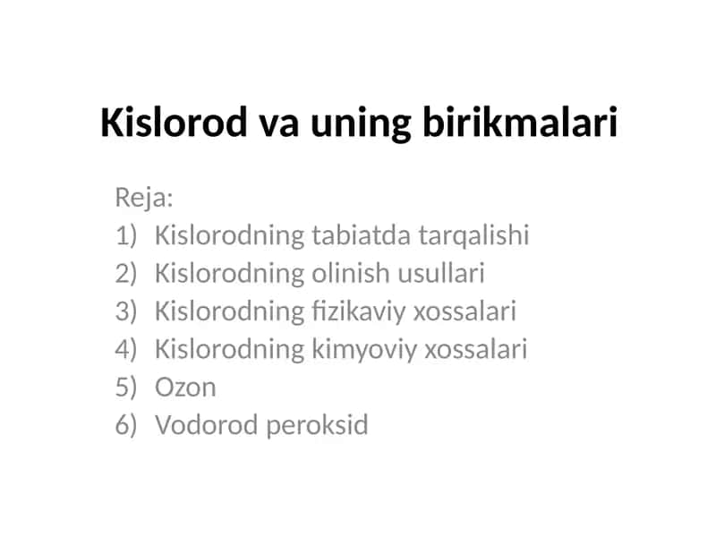 Kislorod va uning birikmalari