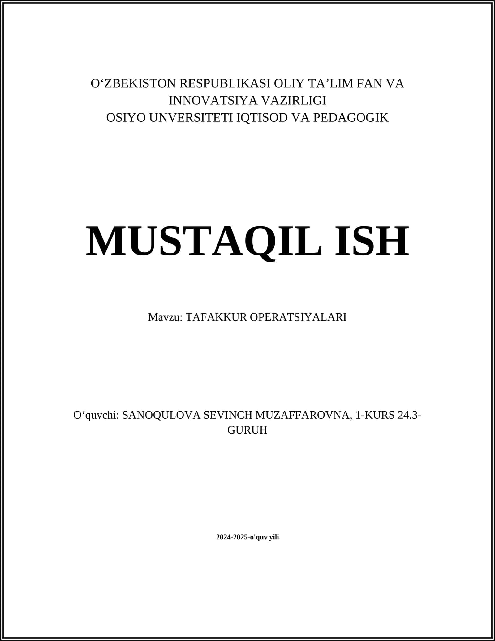 TAFAKKUR OPERATSIYALARI