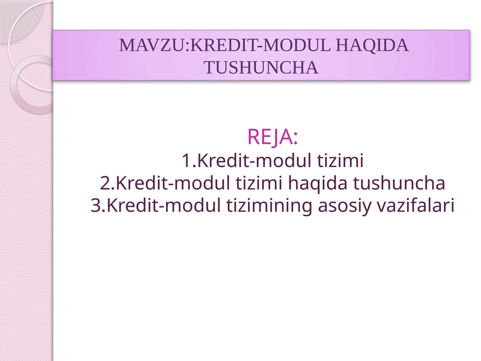 KREDIT-MODUL HAQIDA TUSHUNCHA