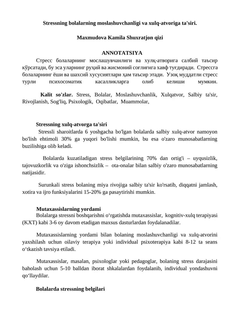 Stressning xulq-atvorga ta'siri