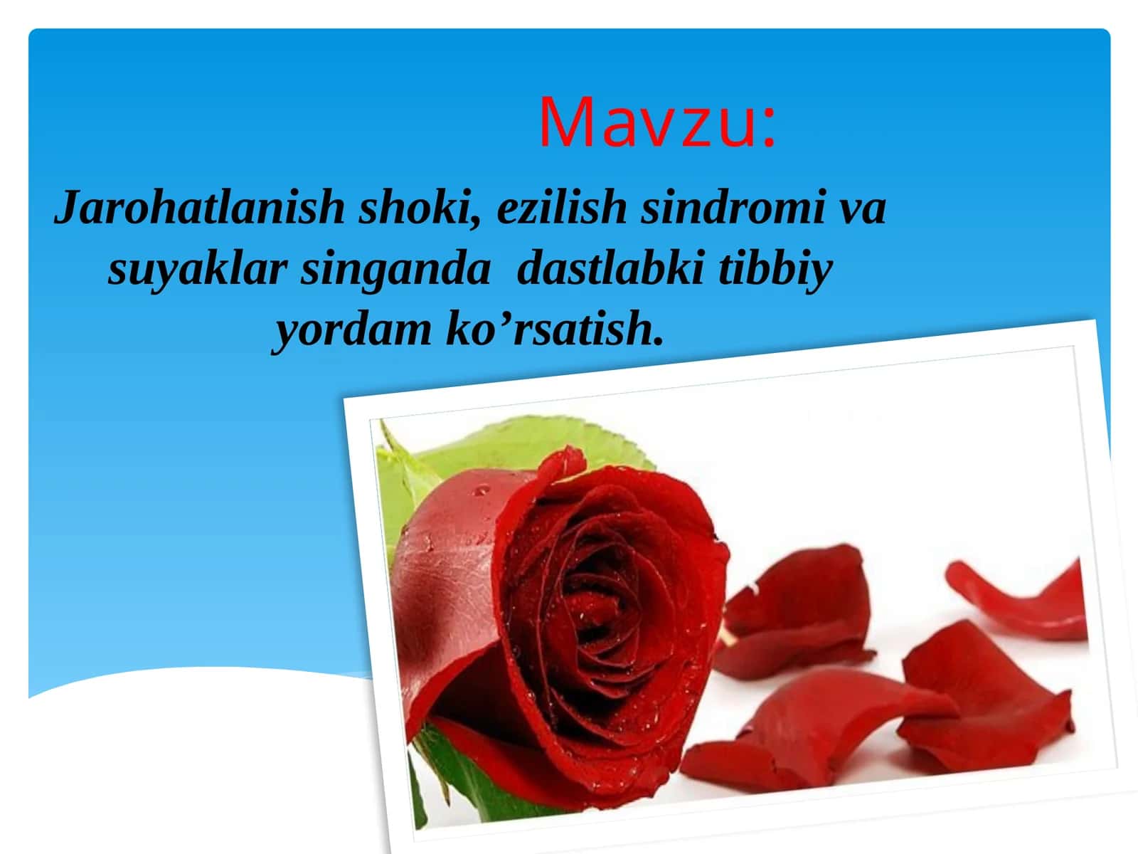 Jarohatlanish shoki, ezilish sindromi va suyaklarning dastlab kitibbiy yordam ko'rsatish