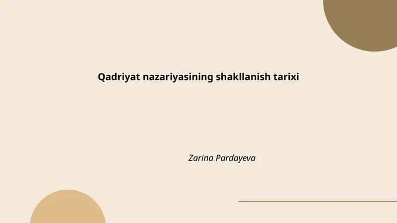 Qadriyat nazariyasining shakllanish tarixi