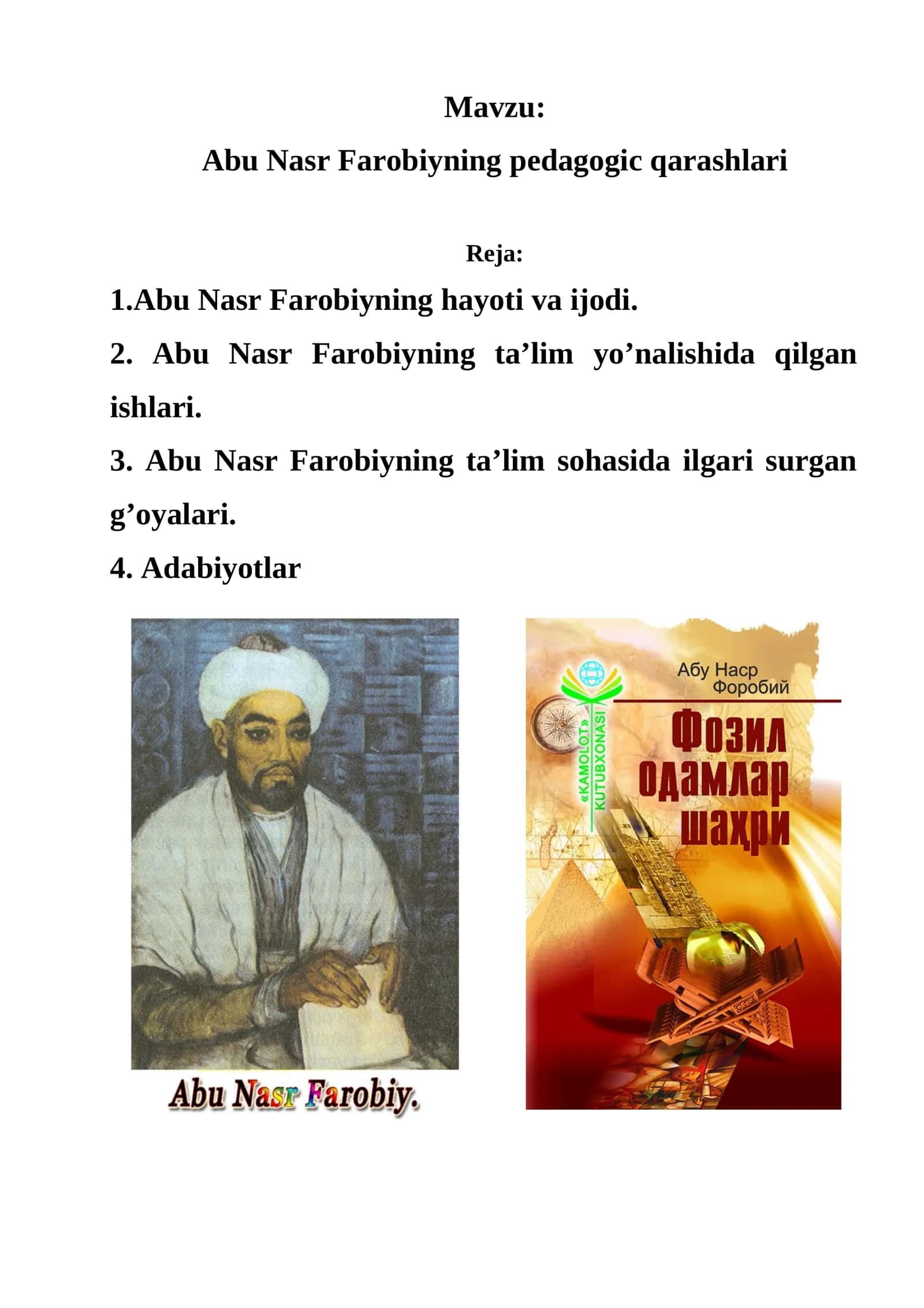 Abu Nasr Farobiyning pedagogic qarashlari