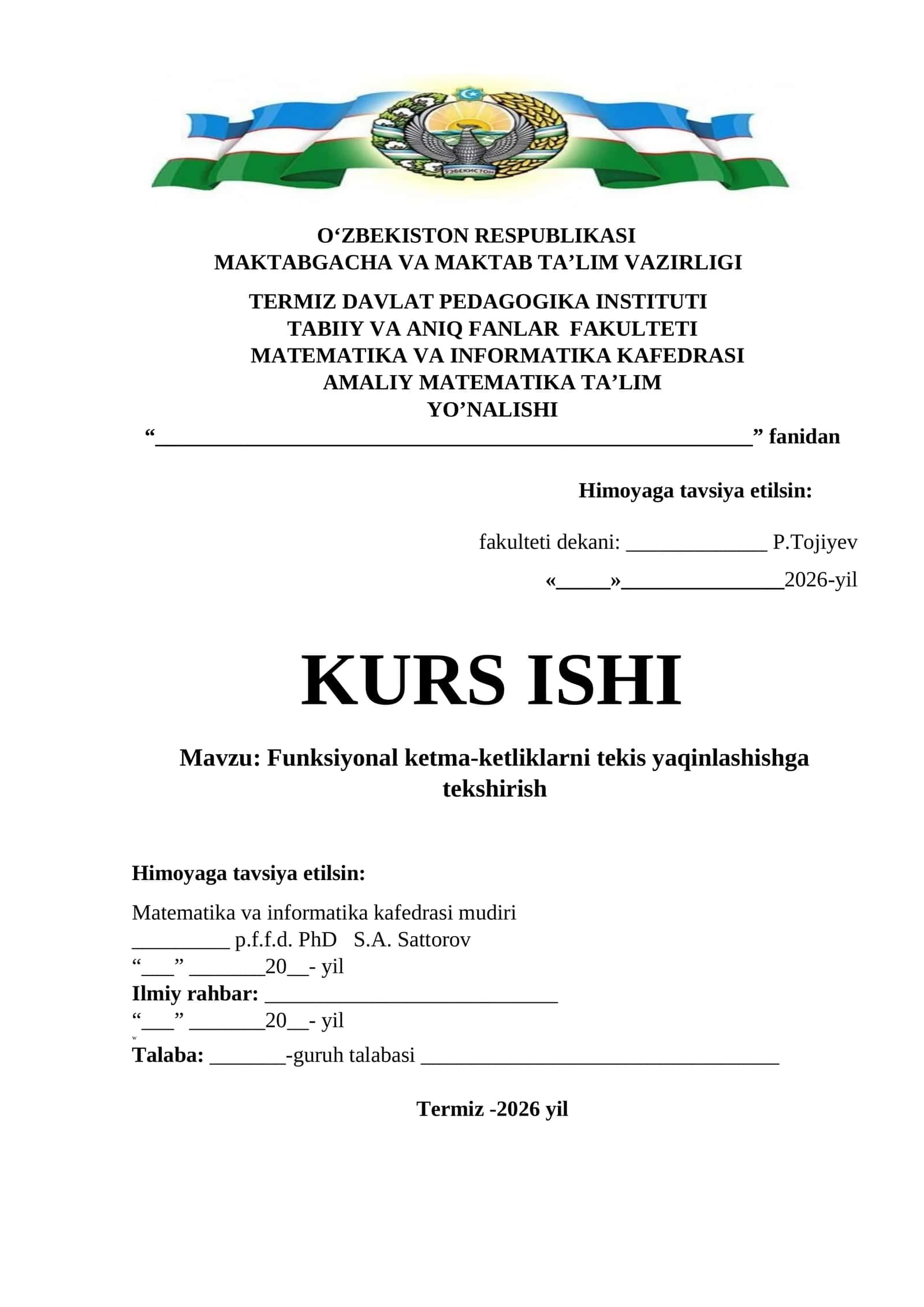 Funksiyonal ketma-ketliklarni tekis yaqinlashishga tekshirish