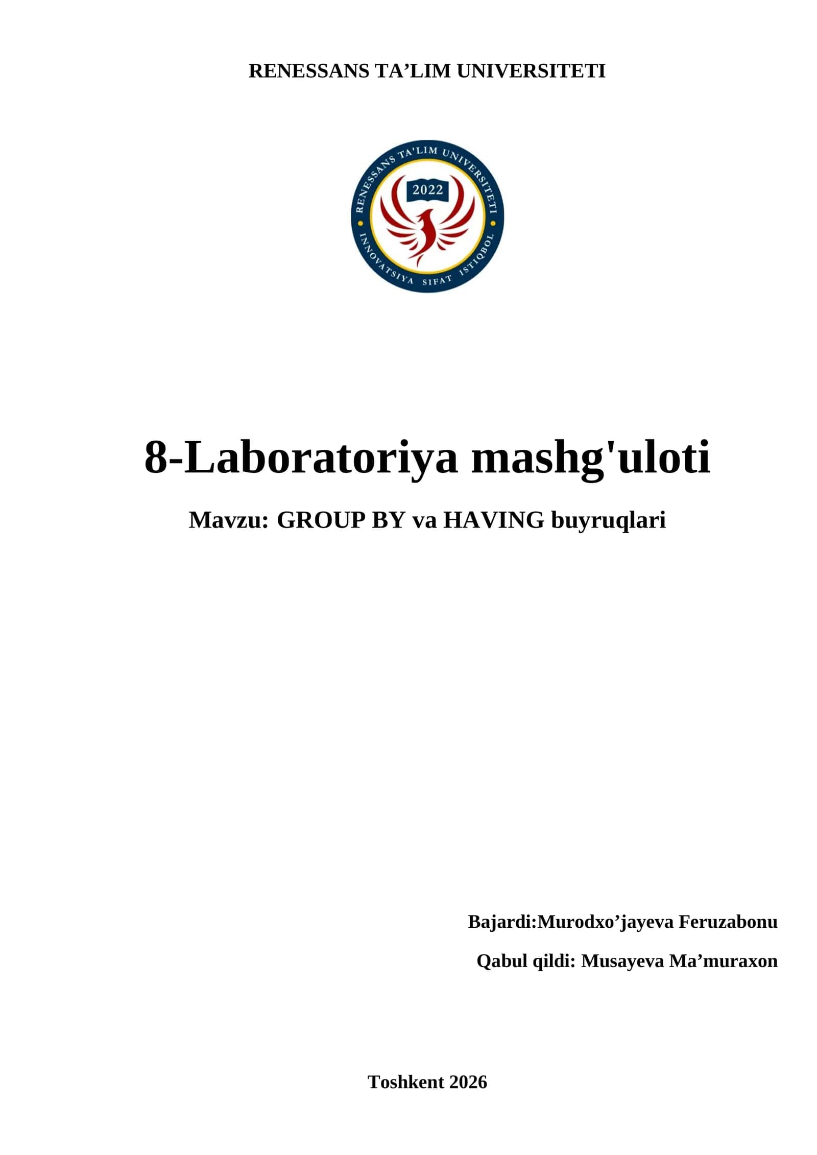 GROUP BY va HAVING buyruqlari