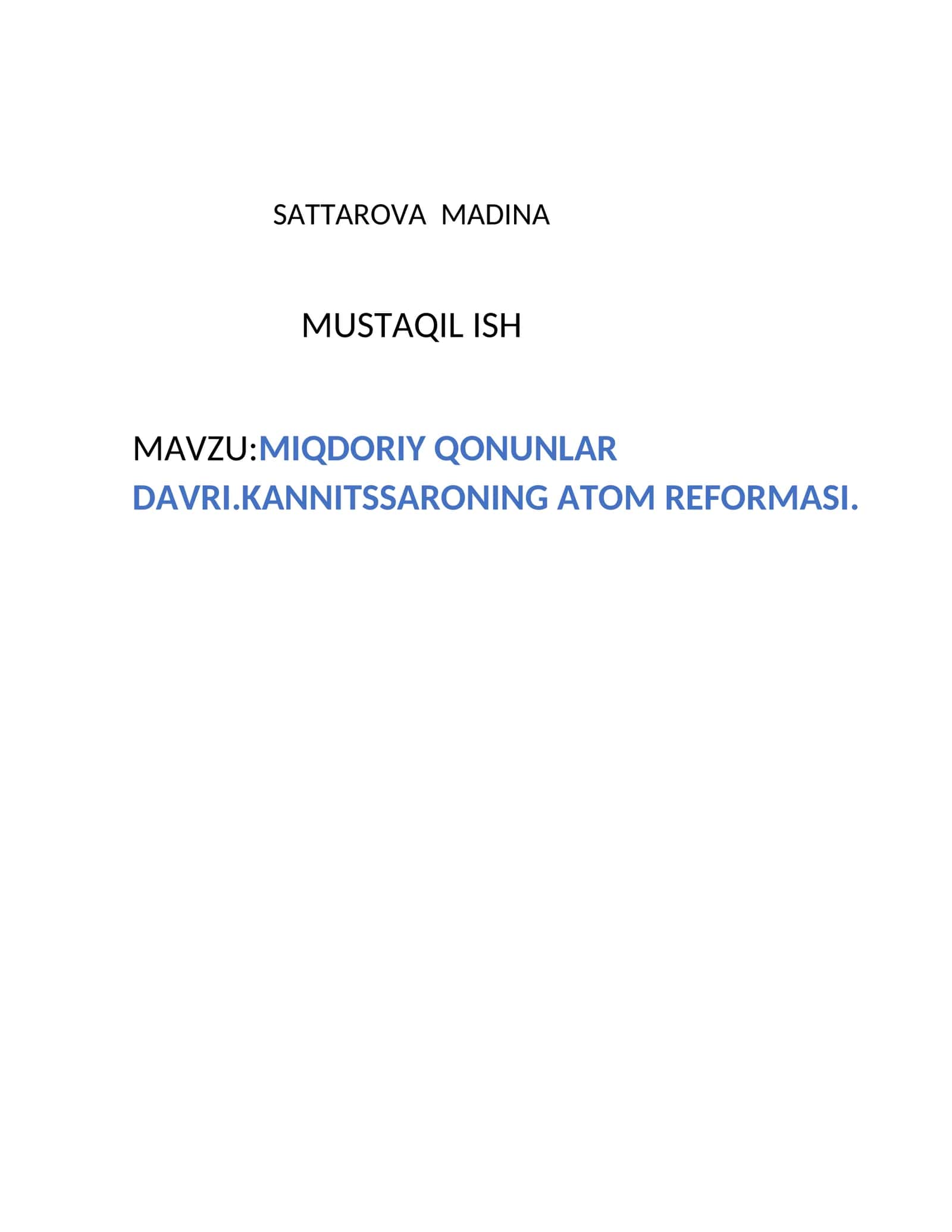 MIQDORIY QONUNLAR DAVRI.KANNITSSARONING ATOM REFORMASI