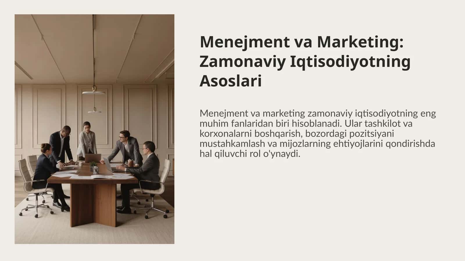 Menejment va Marketing: Zamonaviy Iqtisodiyotning Asoslari