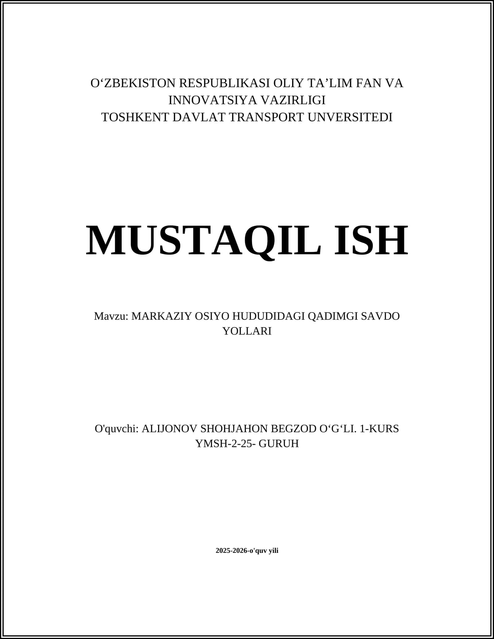 MARKAZIY OSIYODAGI QADIMGI SAVDO YOLLARI